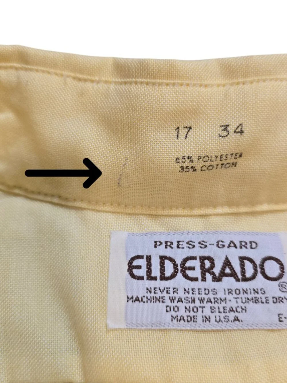 Vintage 1960’s Men’s Elderado Long Sleeve Yellow Button Down XXL